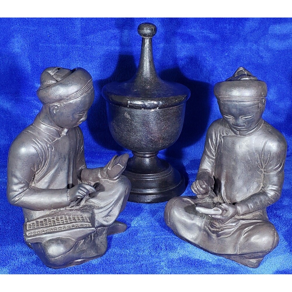 1961 Austin Prod Scholar Sculptures ~Mathematician, Scribe & Finial~Bookends Art
